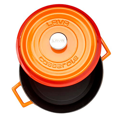 LAVA 10 Quarts Cast Iron Dutch Oven: Multipurpose Stylish Round Shape Dutch Oven Pot with Three Layers of Enamel Coated with Trendy Lid (Orange)