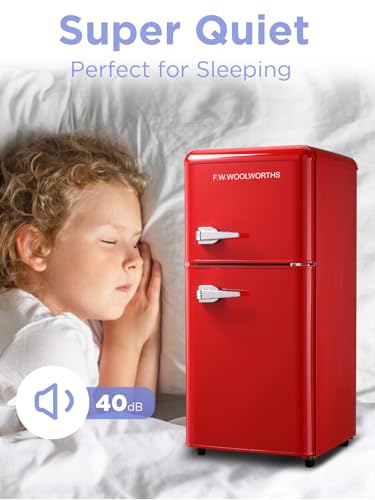 F.W.WOOLWORTHS 3.5 Cu.Ft Fridge with Freezer, Refrigerator with 2 Doors for Office, Kitchen, Dorm and Bedroom, Fridge with 7 Level Temp Adjustable Thermostat, Red