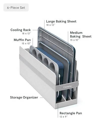 Caraway Nonstick Ceramic Bakeware Set (5 Pieces) - Baking Sheets, Assorted Baking Pans, & Storage - Aluminized Steel Body - Non Toxic, PTFE & PFOA Free - Navy