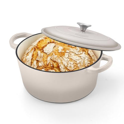 TeamFar 5Qt Dutch Oven, Enameled Cast Iron Dutch Oven with Lid & Dual Handles for Cooking Baking Braising Simmering, Healthy & Sturdy, Oven & Various Stovetops Safe, Non-stick & Easy Clean - Khaki