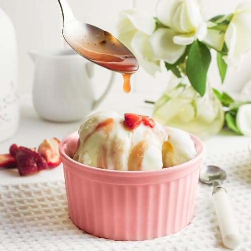 Meltset 5.5 Oz Ramekins with Lids Oven Safe Ceramics Ramekin Bowls for Baking, Porcelain Bake Dishes for Souffle, Creme Brulee, Lava Cake, Ice Cream Desserts, Snacks (Set of 5）