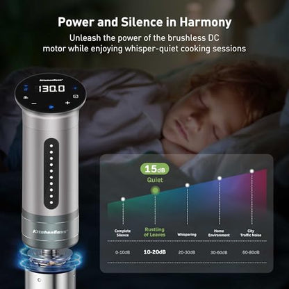 KitchenBoss Wifi Sous Vide Cooker: Ultra-quiet Sous Vide Machine Immersion Circulator APP Control 1100W, IPX7 Waterproof Sous Vide Precision Cooker Accurate Temperature Fast-Heating, Silver