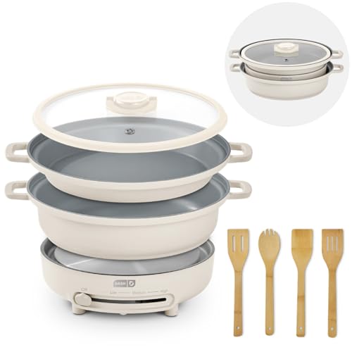 Dash Stacks Stacking Cookware Set with Electric Burner - Features CleanCoating™ Ceramic Nonstick Coating - Versatile, Nestable Pieces - Convenient Storage - Cream, 8-Piece