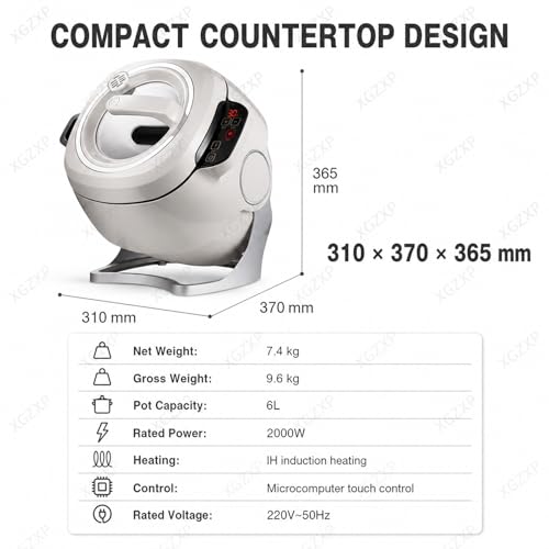 Vhewq Auto Cooking Wok Fried Rice Machine, 6L Intelligent Automatic Cooking Machine, 360° Rotating with Smart Touch Screen, 1 Click Smart Star 3 Speed Adjustable for Home & Restaurant Kitchen