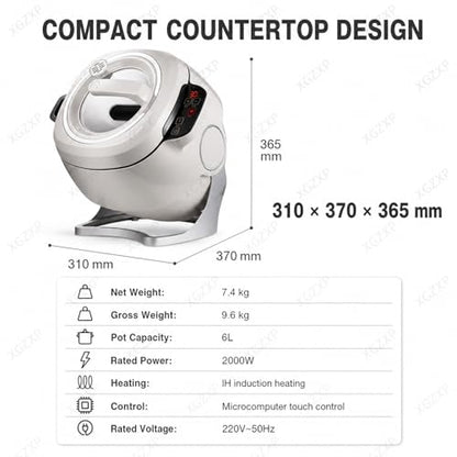 Vhewq Auto Cooking Wok Fried Rice Machine, 6L Intelligent Automatic Cooking Machine, 360° Rotating with Smart Touch Screen, 1 Click Smart Star 3 Speed Adjustable for Home & Restaurant Kitchen