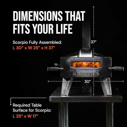 SCORPIO Pizza Oven - Dual Fuel Wood & Propane Portable Outdoor Pizza Oven with 16” Rotating Stone - 90 Second Cook at 850-900°F- Ultra Durable 304 Stainless Steel - Ceramic Viewing Window