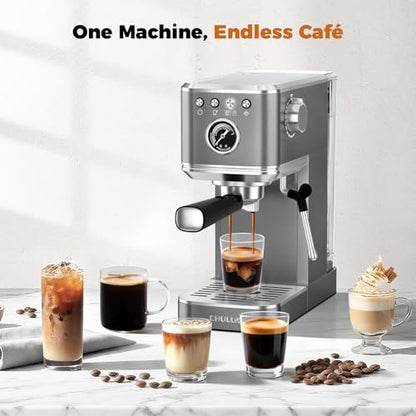 CHULUX Elite Espresso Coffee Machine with Steam Wand for Cappuccino, Gray