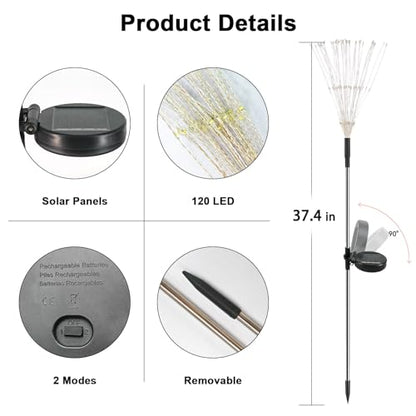 YaaFen Solar Garden Lights Outdoor, 2 Pack 120 LED Twinkling Firework Lights Decorative with 2 Modes, Outdoor Waterproof Solar Starburst Light for Outside Yard Pathway Garden Decor, Warm White