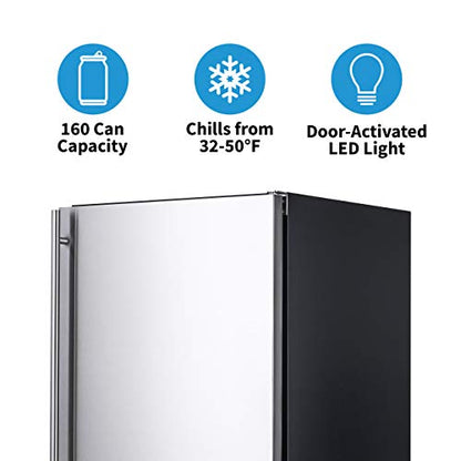 NewAir 24” Outdoor Beverage Fridge | Freestanding or Built-In Under counter Refrigerator for Outside Patio | Weatherproof Outdoor Fridge for 160 Cans with Auto-Closing Door | Stainless Steel