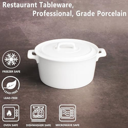 jinsongdafa 6" Mini Casserole Baking Dish Set of 2, 22.9 oz Cocotte with Lids, French Ceramic Serving Soup Tureen, Individual for 1 Person Servings Casserole Dish, Microwave Dishwasher Oven Safe