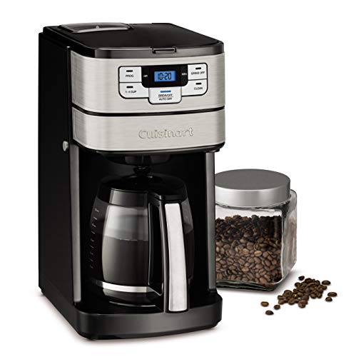 Cuisinart Automatic Grind & Brew 12-Cup Coffee Maker with Blade Grinder, Programmable Coffee Machine Glass Carafe with 1-4 Cup Setting, Brew Pause, Grind-Off Option, DGB-400NAS, Black/Stainless Steel