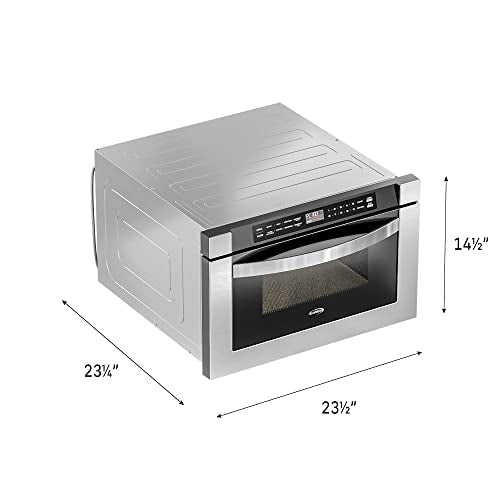 KoolMore 24 Inch Stainless-Steel Microwave Drawer with 1.2 cu. ft. Capacity, 1000W Power with 10 Custom Cooking Levels, Memory, and Timer Functions, Wall-Mounted with Flat Bottom (KM-MD-1SS)