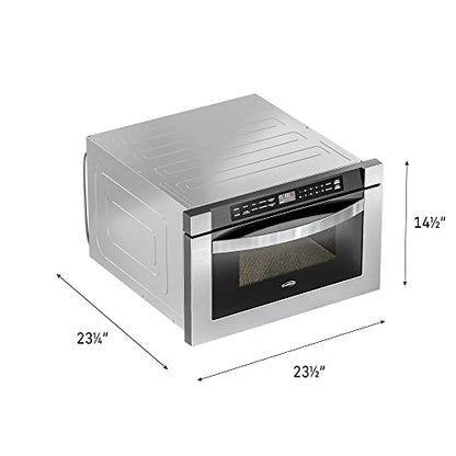 KoolMore 24 Inch Stainless-Steel Microwave Drawer with 1.2 cu. ft. Capacity, 1000W Power with 10 Custom Cooking Levels, Memory, and Timer Functions, Wall-Mounted with Flat Bottom (KM-MD-1SS)
