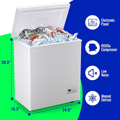 DEMULLER 4.0 Cu.ft Chest Freezer with Electronic Panel, Accurate Temperature Display to 1 ℉, White Deep Freezing Machine with 2 Removable Baskets, Compact Size for Any Space