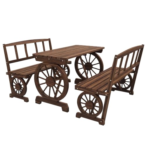 Outsunny Outdoor Table and Chairs for 4 People 3 Piece Carbonized