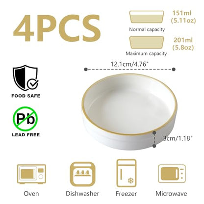 Cinf 6oz Ceramic Ramekins Set of 4 Oven Safe Shallow Pudding Cups for Creme Brulee, Soufflé, and Desserts