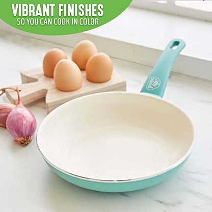 GreenLife Nonstick 8" Frying Pan Skillet, Non-Toxic PFAS-Free Ceramic Nonstick, Dishwasher & Oven Safe, Stay-Cool Handles, Wobble Free, Turquoise
