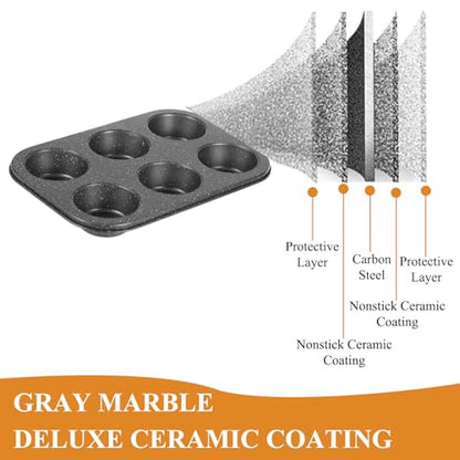 Walooza Muffin Cupcake Pan, Muffin Tins Nonstick 6, Muffin Top Cookie Cheese Cake Pan for Baking, Toast Oven Baking Supplies Small Cake Pans Muffin Cups Non Stick