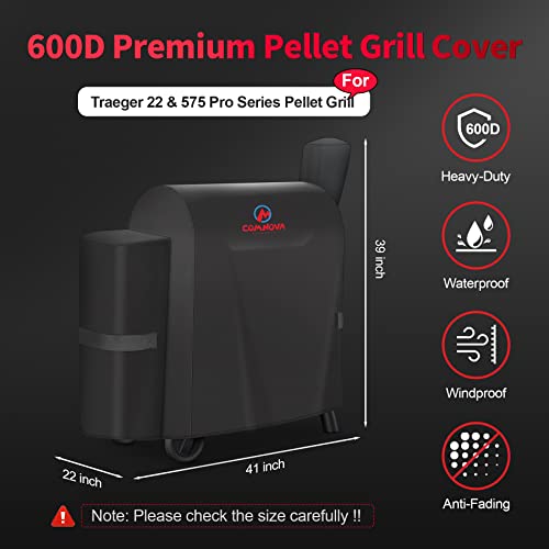Comnova Grill Cover for Traeger Pro 22 & 575 Series - 600D Wood Pellet Smoker Cover for Traeger Waterproof & Heavy Duty, Premium Pellet BBQ Cover for Treager Pro 22 / Pro 575, Z Grills 550B and More