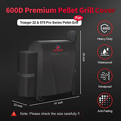 Comnova Grill Cover for Traeger Pro 22 & 575 Series - 600D Wood Pellet Smoker Cover for Traeger Waterproof & Heavy Duty, Premium Pellet BBQ Cover for Treager Pro 22 / Pro 575, Z Grills 550B and More
