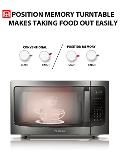 TOSHIBA ML-EM45P(BS) Countertop Microwave Oven with Smart Sensor and 13.6" Removable Position Memory Turntable, Sound On/Off Function, 1200W, 1.6 Cu.ft, Black Stainless Steel