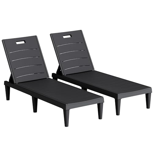 Homall Patio Chaise Lounge Chairs Set of 2, Outdoor Lightweight Lounge Chairs, 5 Position Adjustments Backrest for Outside Pool, Garden, Patio and Beach, Black