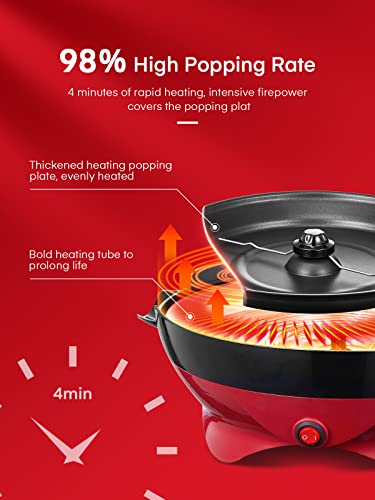 Popcorn Machine, FOHERE 6.3 Quarts Electric Hot Oil Popcorn Popper Machine with Stirring Rod, Large Lid for Serving Bowl and Convenient Storage, Removable & Nonstick Plate, 28Cups, Two Measuring Cups