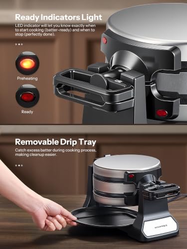 Winpper Double Belgian Waffle Maker, 1400W Rotating Flip Waffle Iron