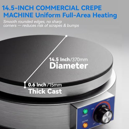 TOPKITCH 16" Commercial Electric Crepe Maker Crepe Machine with Adjustable Temperature Control, Thick Cast Iron Cooking Surface, Pancake Maker Griddle,120V-1800W