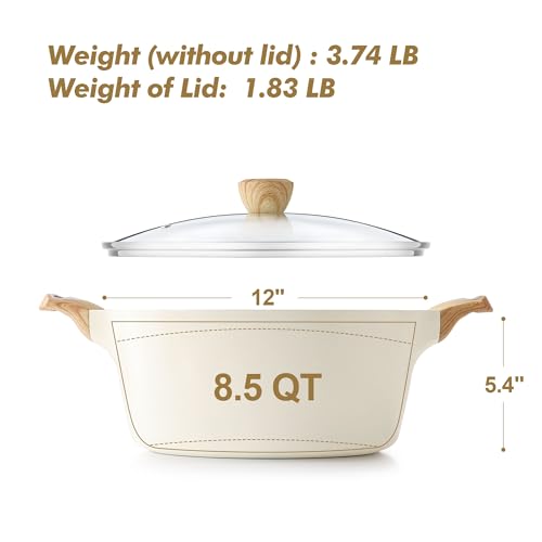SENSARTE Ceramic Nonstick Stock Pot with Lid, 2.6/4.5/6.6/8.5/11 QT Soup Pot Casserole Pot, Non-toxic Healthy Pasta Pot, Large Cooking Pot Stew Pot, Induction Compatible, PFOA PFAS PTFE Free, White