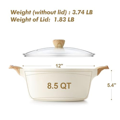 SENSARTE Ceramic Nonstick Stock Pot with Lid, 2.6/4.5/6.6/8.5/11 QT Soup Pot Casserole Pot, Non-toxic Healthy Pasta Pot, Large Cooking Pot Stew Pot, Induction Compatible, PFOA PFAS PTFE Free, White