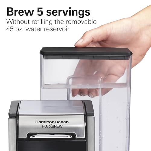 Hamilton Beach FlexBrew Advanced 4-in-1 Single Serve Hot & Iced Coffee Maker with Removable 45 oz. Water Reservoir, Use Pod Packs and Grounds, Fast Brewing, Black (49925)