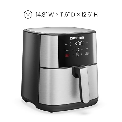 Chefman Air Fryer 8 Qt | TurboFry® 4-in-1 with 450°F Hi-Fry Option for Crispier Results | Bake, Dehydrate, Frozen | XL Nonstick Dishwasher-Safe Basket | Stainless Steel