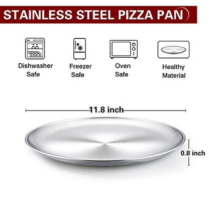 TeamFar Pizza Pan, Stainless Steel 12 Inch Pizza Pan Tray Round Pizza Oven Baking Pan, Healthy & Heavy Duty, Dishwasher Safe & Easy Clean