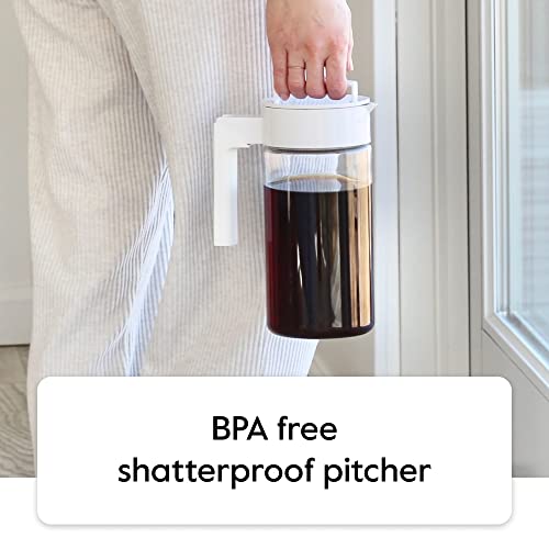 Takeya Deluxe Cold Brew Coffee Maker - BPA-Free Tritan Pitcher with Airtight Leakproof Lid, Silicone Grip Handle, Fine-Mesh Filter - Shatter-Proof, Dishwasher Safe, Made in USA - 1 Quart/Stone