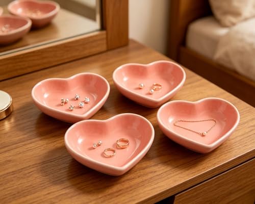 DS. DISTINCTIVE STYLE Heart Shape Ceramic Dipping Bowls Porcelain Sauce Dishes Set Of 4 Pink Mini Serving Ramekins