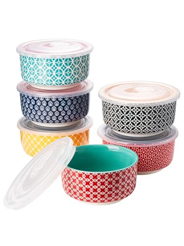 DOWAN Ramekins with Lids 4 oz Oven Safe for Creme Brulee Souffle, Ceramic Custard Cups for Baking, Small Bowls for Pudding Dip Ice Cream, Set of 6, Vibrant Colors