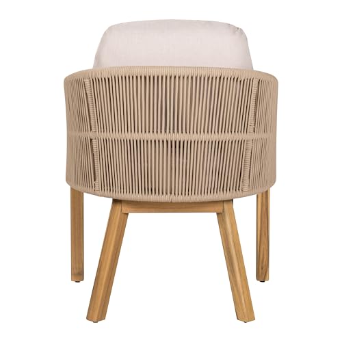 Christopher Knight Home Grotta 9 Piece Outdoor Dining Set, Acacia Wood Patio Dining Table Set with 8 Rope Weave Chairs Beige Cushions Rectangular Outdoor Furniture Set for Garden Patio Backyard
