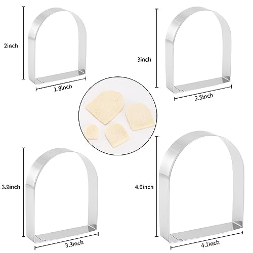 Arched Cookie Cutter Set ANCKNE 4 piece geometric cookie cutter molds - Stainless steel from 2 to 5 inches, Cake Cutters for Kitchen Baking
