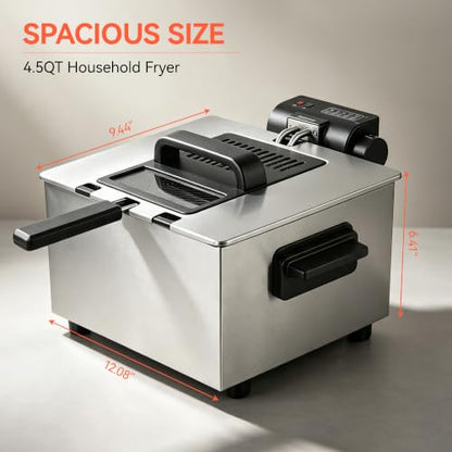 Pukomc Deep Fryer With Basket 4.5L Adjustable Temp,Removable Oil Container