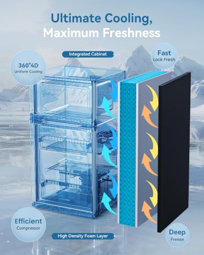 Feelfunn 2.5 Cu.Ft Mini Fridge with Freezer, 2 Door Dorm Fridge, Silver