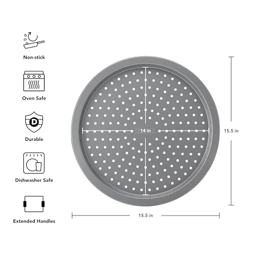 KitchenAid Nonstick Aluminized Steel Pizza Crisper, Dishwasher Safe, Contour Silver, 15.5 Inch