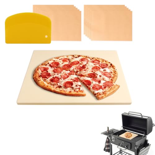 MAXTBEE 15x12 Inch Rectangle Pizza Stone for Oven and Grill, 0.6" Thick Heavy Duty Cordierite Bread Baking Stone for Crisp Pizza Cookies (With Scraper and Parchment Papers)