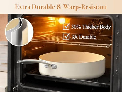 PekGema Ceramic Pots and Pans Set, 16 Pcs Cookware Set Non Toxic, Nonstick Kitchen Cookware, Oven Safe Cooking Pan Set, PFAS PTFE PFOA FREE,Compatible with All Cooktops, comfortable handle.Cream White