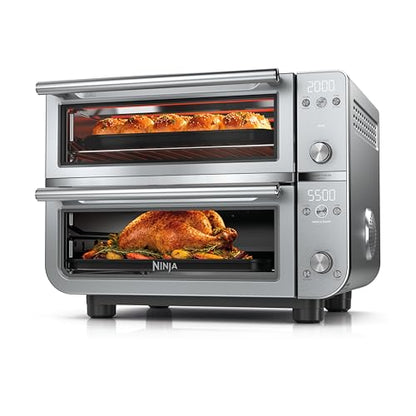 Ninja Double Oven Pro Smart XL Countertop Oven & Air Fryer | 30.2 Qt Capacity |12-in-1 Versatility with Smart Finish & DualZone Tech to Cook 2 Meals at Once | Fit up to 4.5lb Chicken | Silver | DCT821