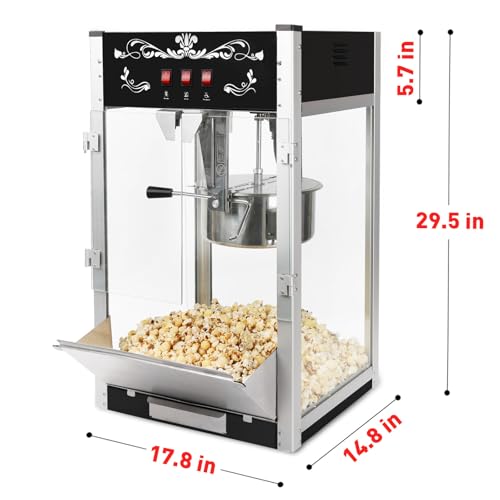 Commercial Popcorn Maker Machine 20 Oz 1440W, Theater Style Popper for 80 Cups/Batch with 3-Switch Control, Steel Frame & Tempered Glass Doors