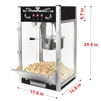 Commercial Popcorn Maker Machine 20 Oz 1440W, Theater Style Popper for 80 Cups/Batch with 3-Switch Control, Steel Frame & Tempered Glass Doors