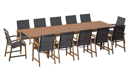 Amazonia Franklin 11-Piece Rectangular Extendable Patio Dining Set | Teak Finish and Weather-Net Technology | Ideal for Outdoors and Indoors