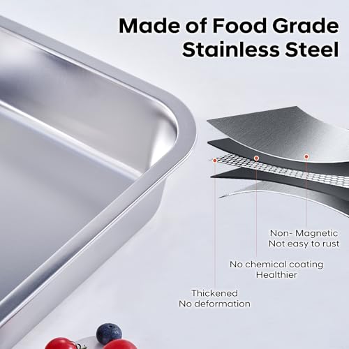4 Inch Extra Deep Lasagna Baking Pan with Lid, 11x14 Inch 7.4QT Large Stainless Steel Nonstick Lasagna Baking Roasting Pans Casserole Dishes for Oven with Lids(M, 1 Pack)