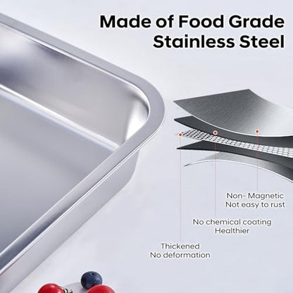 Lasagna Pan with Lid, 10.4x14x2.7 Inch Large Stainless Steel Nonstick Lasagna Baking Roasting Dishes Pan for Oven(M, 1 Pack)